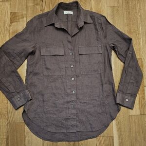 Aritzia Babaton Taupe Brown Utility Linen Button-Up Shirt Top Size XXS